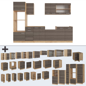 Vicco Cucina componibile Grigio nobile/rovere dorato 300 cm con armadio alto, PL Rovere