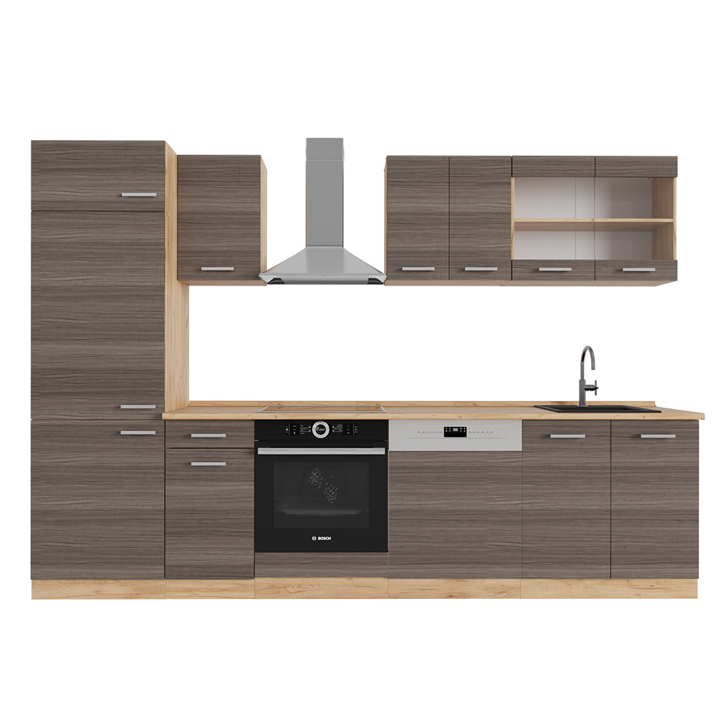 Vicco Cucina componibile Grigio nobile/rovere dorato 300 cm senza piano di lavoro