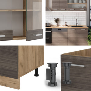 Vicco Cucina componibile Grigio nobile/rovere dorato 300 cm senza piano di lavoro