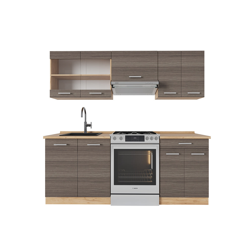 Vicco Cucina componibile Grigio nobile/rovere dorato 200 cm senza piano di lavoro