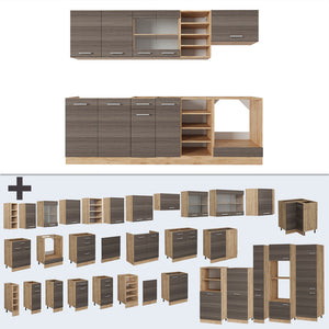 Vicco Cucina componibile Grigio nobile/rovere dorato 240 cm senza piano di lavoro