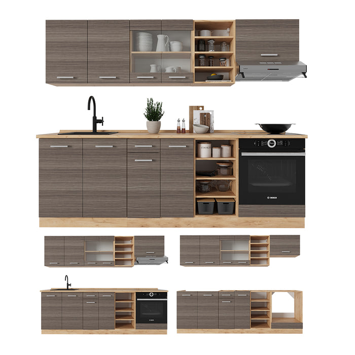 Vicco Cucina componibile Grigio nobile/rovere dorato 240 cm senza piano di lavoro