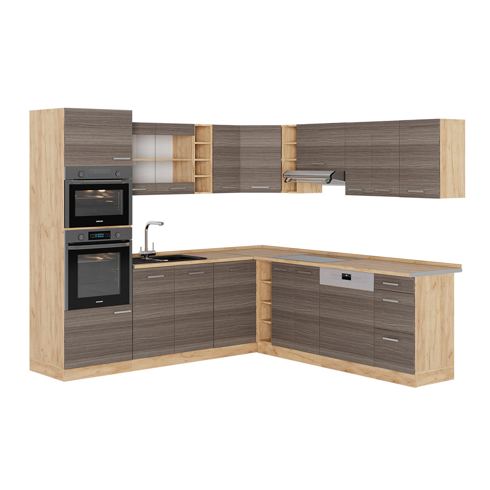 Vicco Cucina angolare completa Grigio nobile/rovere dorato 237 x 60 cm senza piano di lavoro