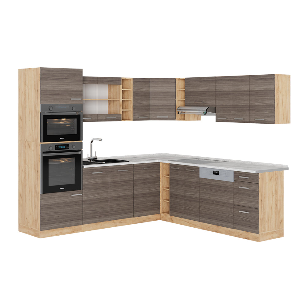 Vicco Cucina angolare completa Grigio nobile/rovere dorato 237 x 247 cm , PL Marmo