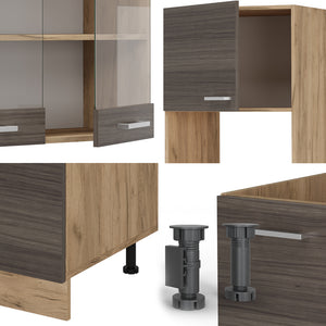 Vicco Cucina angolare completa Grigio nobile/rovere dorato 237 x 60 cm senza piano di lavoro