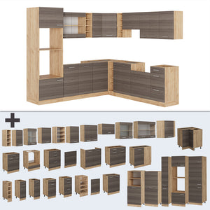 Vicco Cucina angolare completa Grigio nobile/rovere dorato 237 x 60 cm senza piano di lavoro