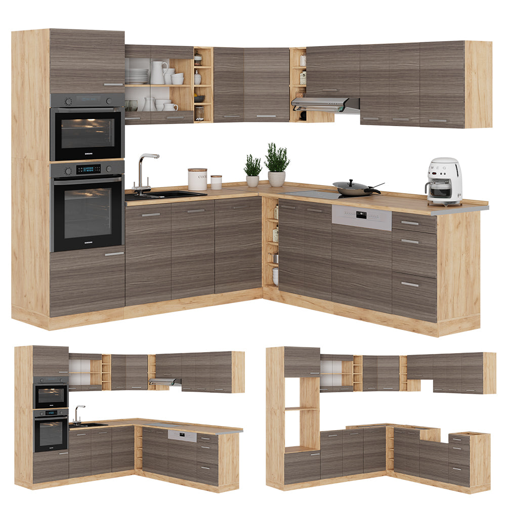 Vicco Cucina angolare completa Grigio nobile/rovere dorato 237 x 247 cm , PL Marmo