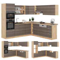 Vicco Cucina angolare completa Grigio nobile/rovere dorato 237 x 60 cm senza piano di lavoro