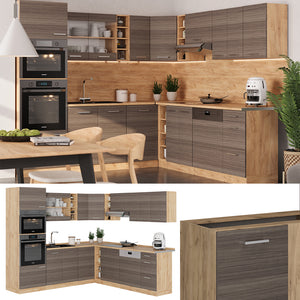 Vicco Cucina angolare completa Grigio nobile/rovere dorato 237 x 60 cm senza piano di lavoro