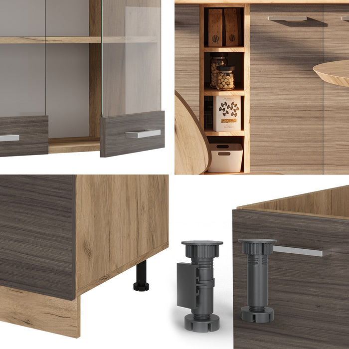 Vicco Cucina completa Grigio nobile/rovere dorato 160 cm senza piano di lavoro