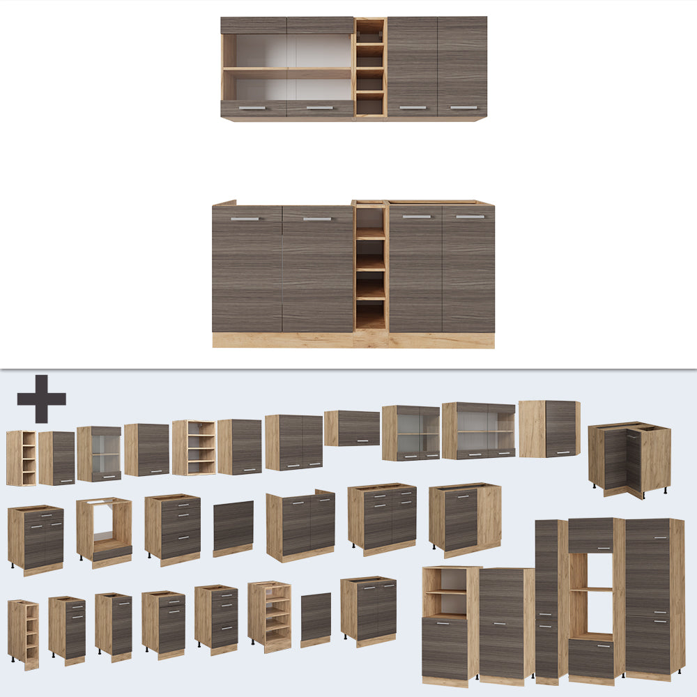 Vicco Cucina completa Grigio nobile/rovere dorato 160 cm senza piano di lavoro