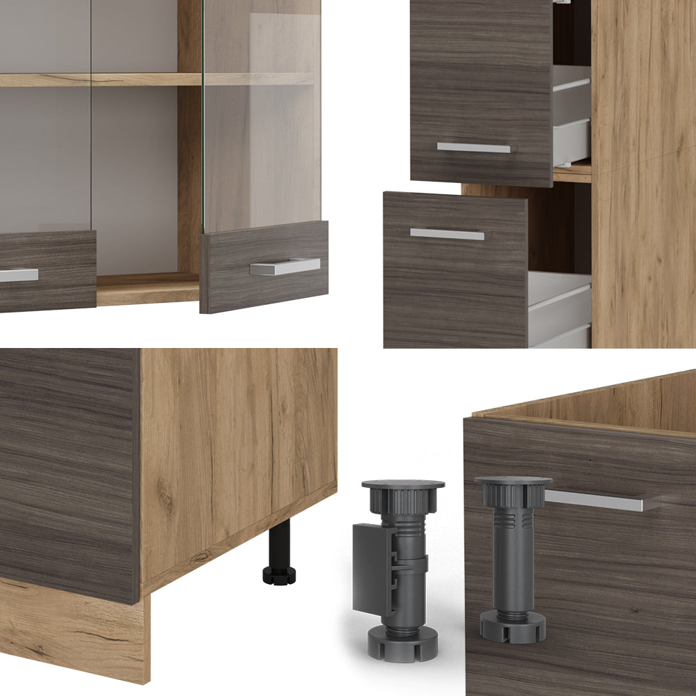 Vicco Cucina componibile Grigio nobile/rovere dorato 350 cm senza piano di lavoro