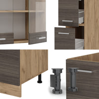 Vicco Cucina componibile Grigio nobile/rovere dorato 350 cm senza piano di lavoro