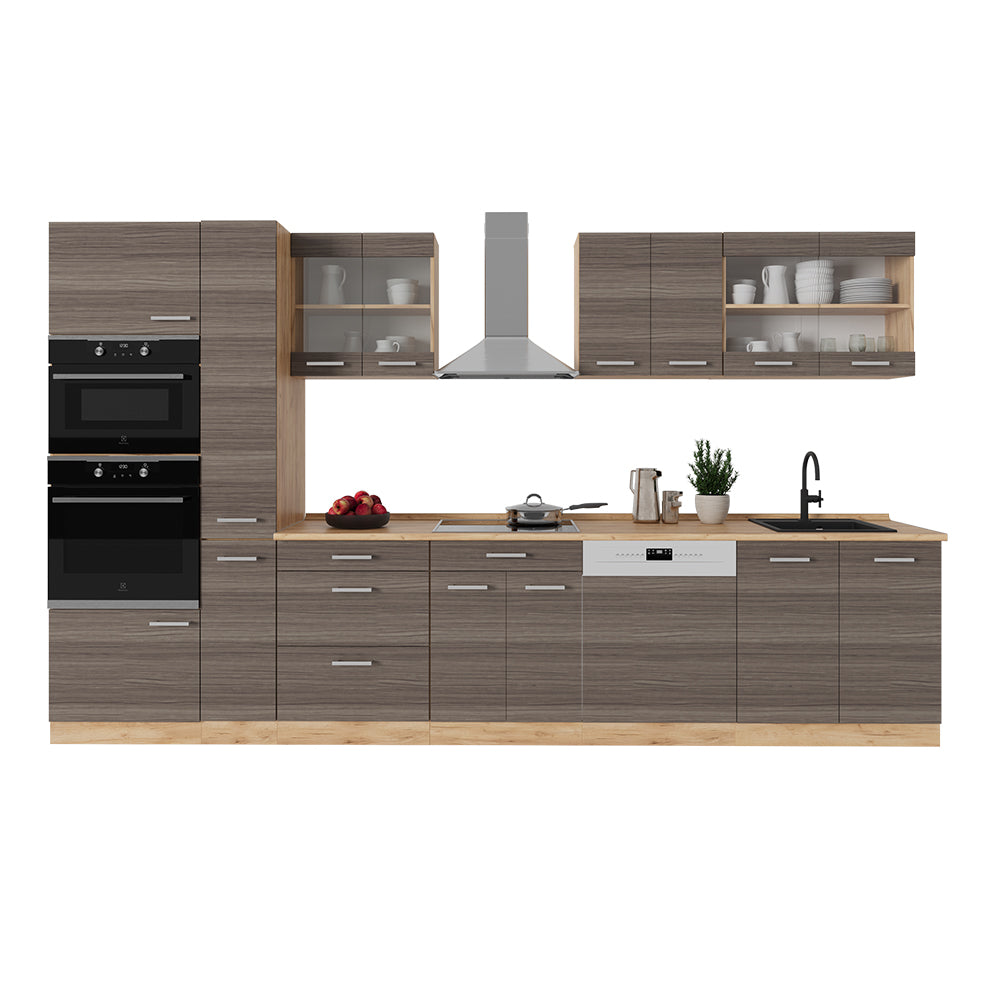 Vicco Cucina componibile Grigio nobile/rovere dorato 350 cm senza piano di lavoro