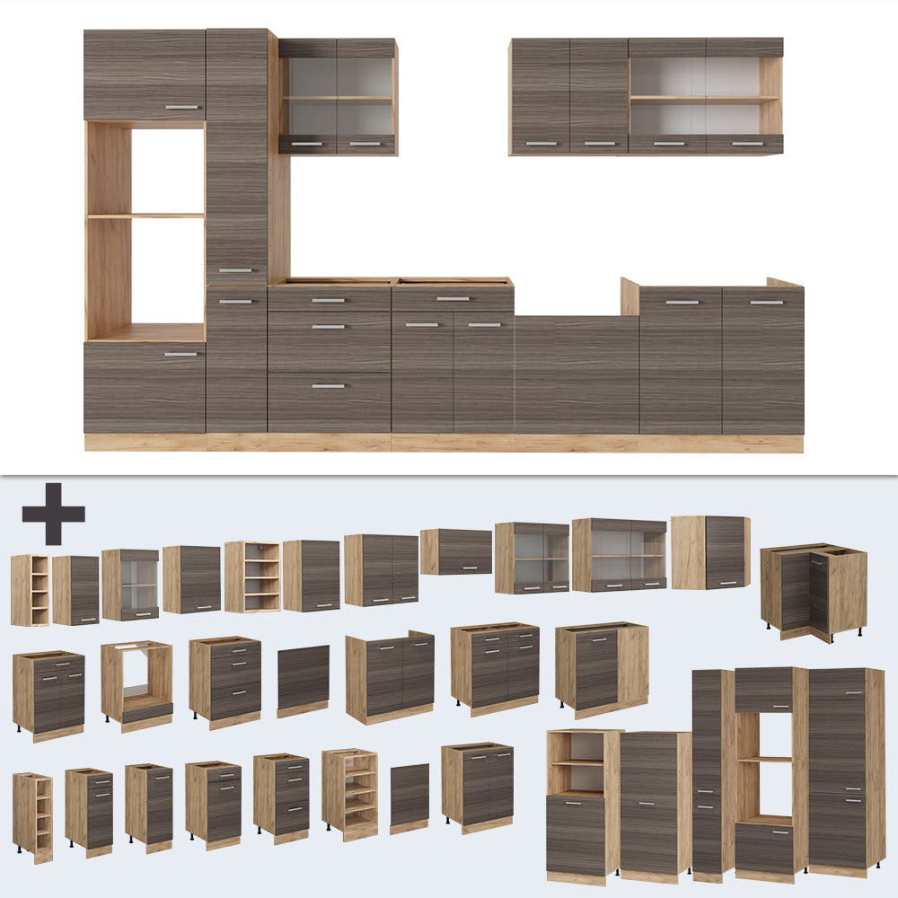 Vicco Cucina completa  Grigio nobile/rovere dorato 350 cm , PL Antracite