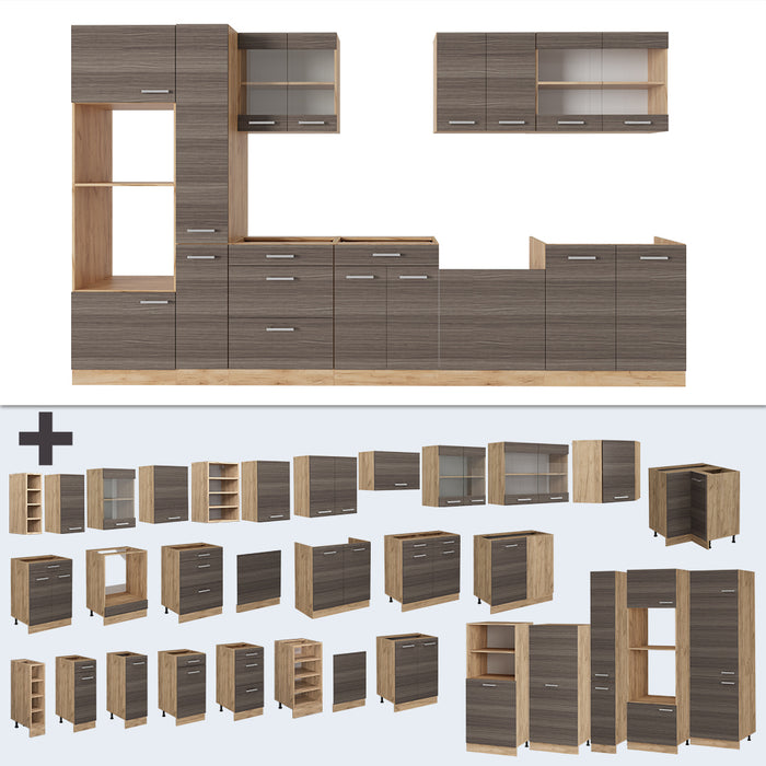 Vicco Cucina completa  Grigio nobile/rovere dorato 350 cm , PL Antracite