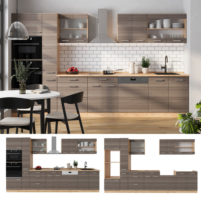 Vicco Cucina componibile Grigio nobile/rovere dorato 350 cm senza piano di lavoro