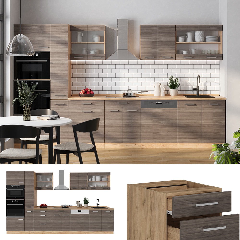 Vicco Cucina completa  Grigio nobile/rovere dorato 350 cm , PL Antracite
