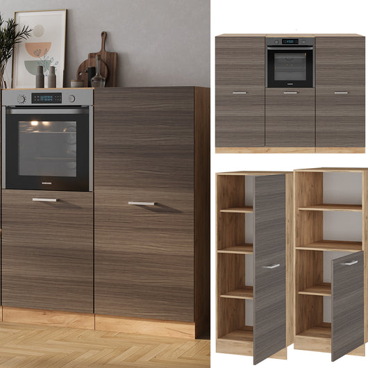 Vicco Cucine componibili piccole Grigio nobile/rovere dorato 180 cm senza piano di lavoro