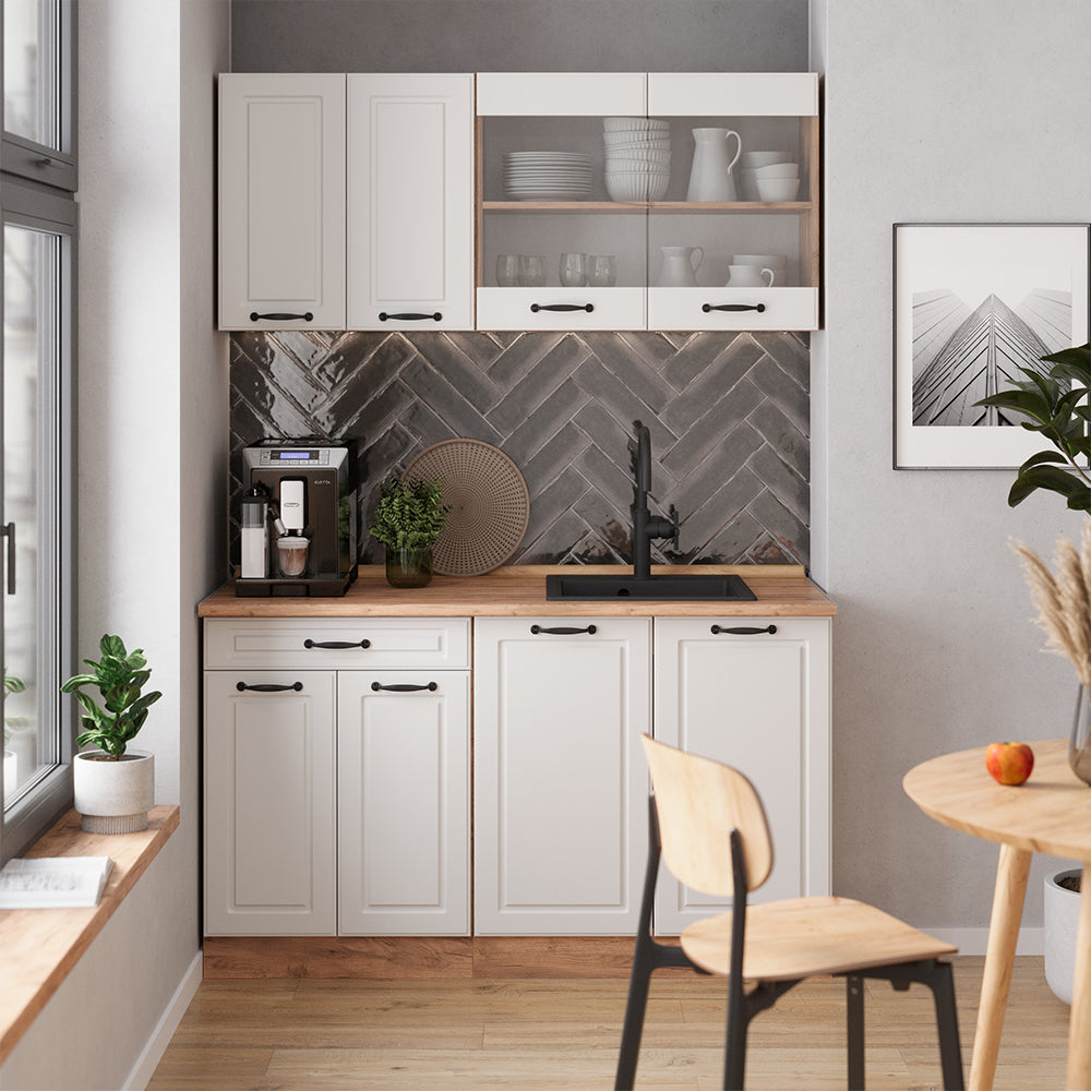 Vicco Cucina monoblocco Casa di campagna bianca/quercia dorata 140 cm , PL Antracite