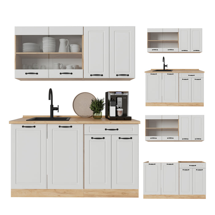 Vicco Cucina completa Casa di campagna bianca/quercia dorata 140 cm senza piano di lavoro