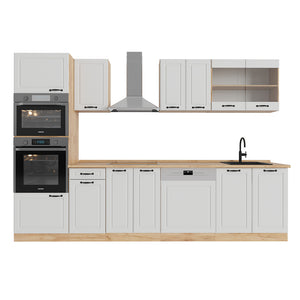 Vicco Cucina componibile Casa di campagna bianca/quercia dorata 300 cm con armadio alto, PL Rovere