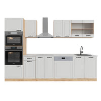 Vicco Cucina componibile Casa di campagna bianca/quercia dorata 300 cm con armadio alto, PL Marmo