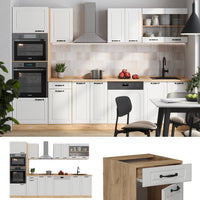 Vicco Cucina componibile Casa di campagna bianca/quercia dorata 300 cm con armadio alto, PL Marmo