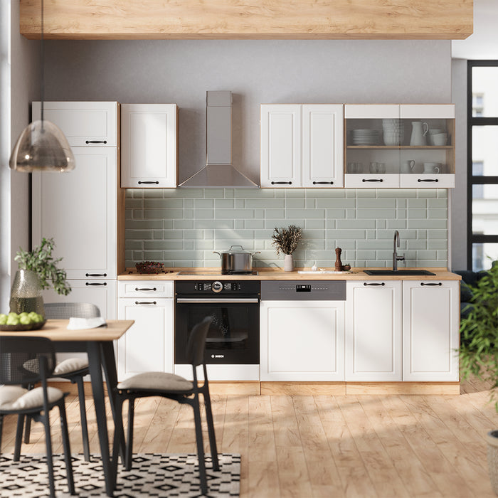 Vicco Cucina componibile Casa di campagna bianca/quercia dorata 300 cm senza piano di lavoro