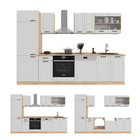 Vicco Cucina componibile Casa di campagna bianca/quercia dorata 300 cm senza piano di lavoro