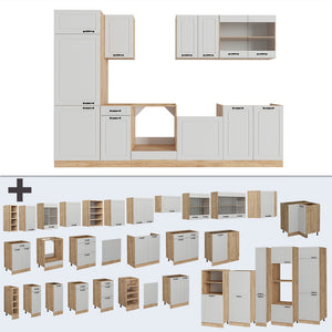 Vicco Cucina componibile Casa di campagna bianca/quercia dorata 300 cm senza piano di lavoro