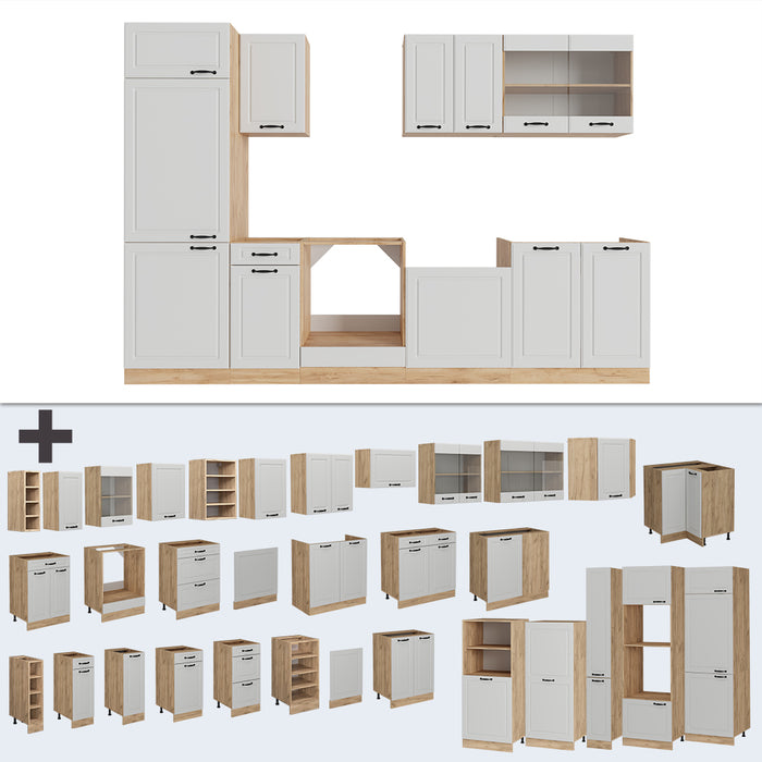 Vicco Cucina componibile Casa di campagna bianca/quercia dorata 300 cm , PL Antracite