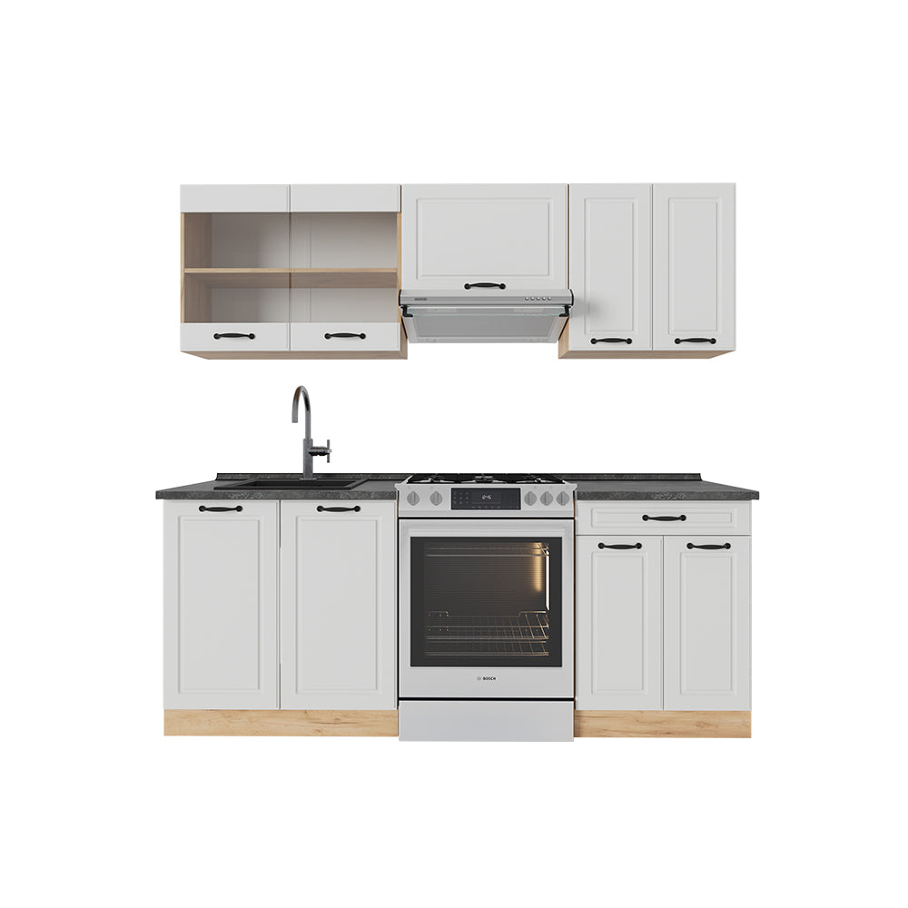 Vicco Cucina componibile Casa di campagna bianca/quercia dorata 200 cm , PL Antracite