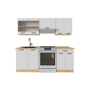 Vicco Cucina componibile Casa di campagna bianca/quercia dorata 200 cm senza piano di lavoro