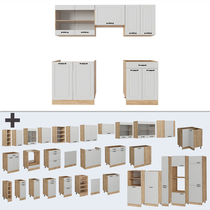 Vicco Cucina componibile Casa di campagna bianca/quercia dorata 200 cm senza piano di lavoro
