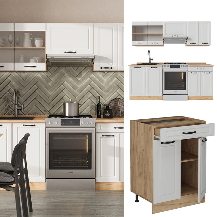 Vicco Cucina componibile Casa di campagna bianca/quercia dorata 200 cm , PL Antracite