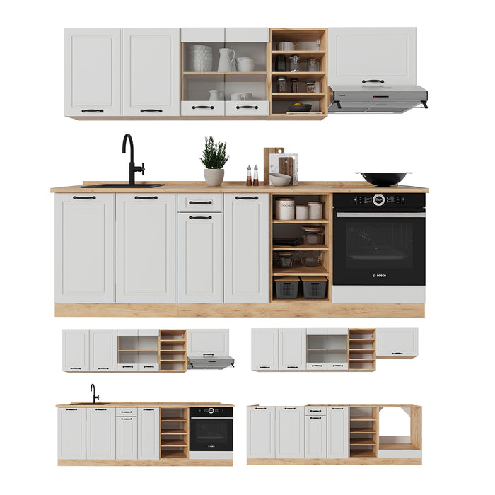 Vicco Cucina componibile Casa di campagna bianca/quercia dorata 240 cm , PL Rovere