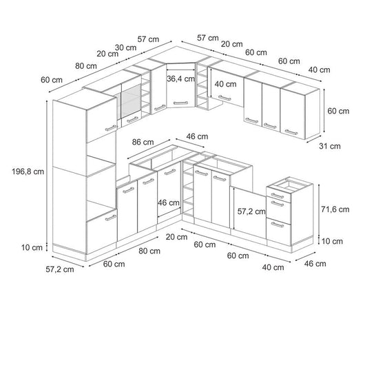 Vicco Cucina angolare completa Casa di campagna bianca/quercia dorata 237 x 60 cm senza piano di lavoro