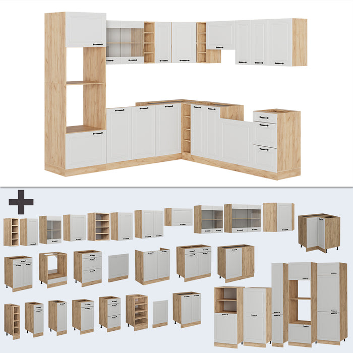 Vicco Cucina angolare completa Casa di campagna bianca/quercia dorata 237 x 247 cm , PL Marmo