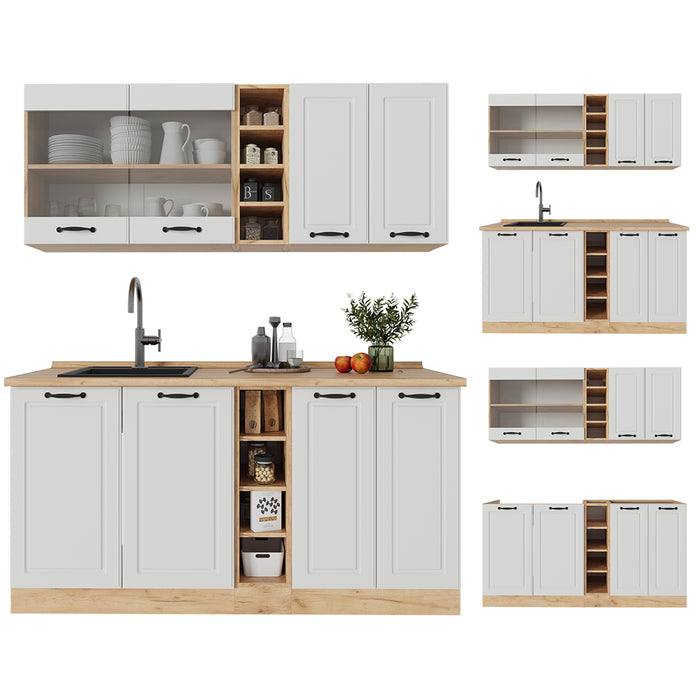 Vicco Cucina completa Casa di campagna bianca/quercia dorata 160 cm senza piano di lavoro