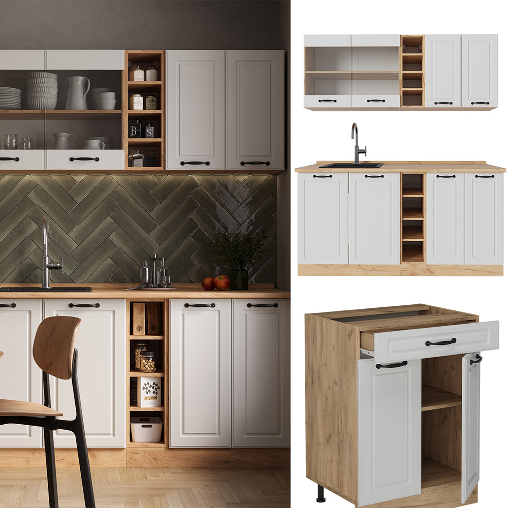 Vicco Cucina completa Casa di campagna bianca/quercia dorata 160 cm , PL Antracite