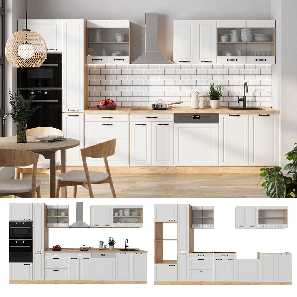 Vicco Cucina completa  Casa di campagna bianca/quercia dorata 350 cm , PL Antracite