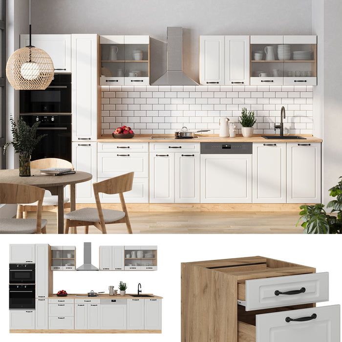 Vicco Cucina completa  Casa di campagna bianca/quercia dorata 350 cm , PL Antracite