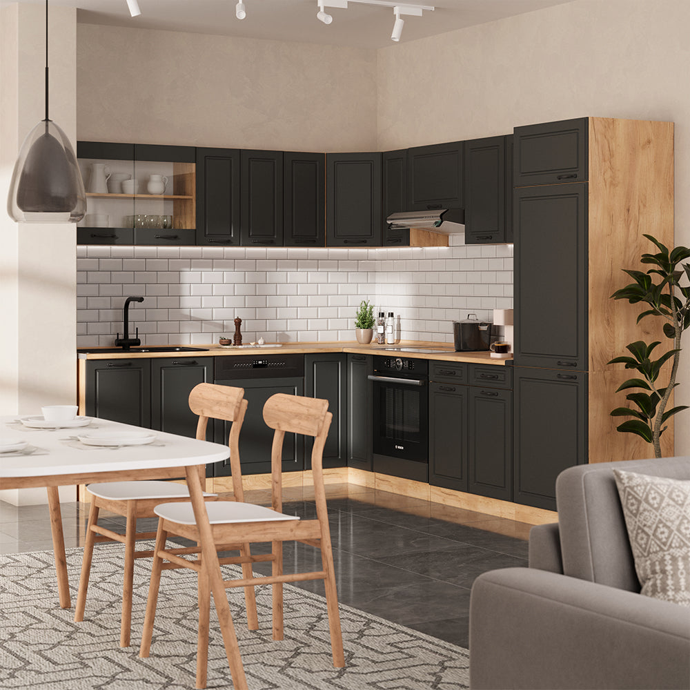 Vicco Cucina angolare completa Antracite casa di campagna/rovere dorato 227 x 287 cm , PL Marmo