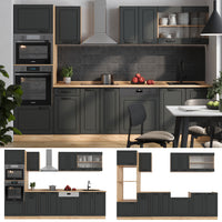 Vicco Cucina componibile Antracite casa di campagna/rovere dorato 300 cm con armadio alto, senza piano di lavoro