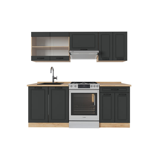 Vicco Cucina componibile Antracite casa di campagna/rovere dorato 200 cm , PL Rovere