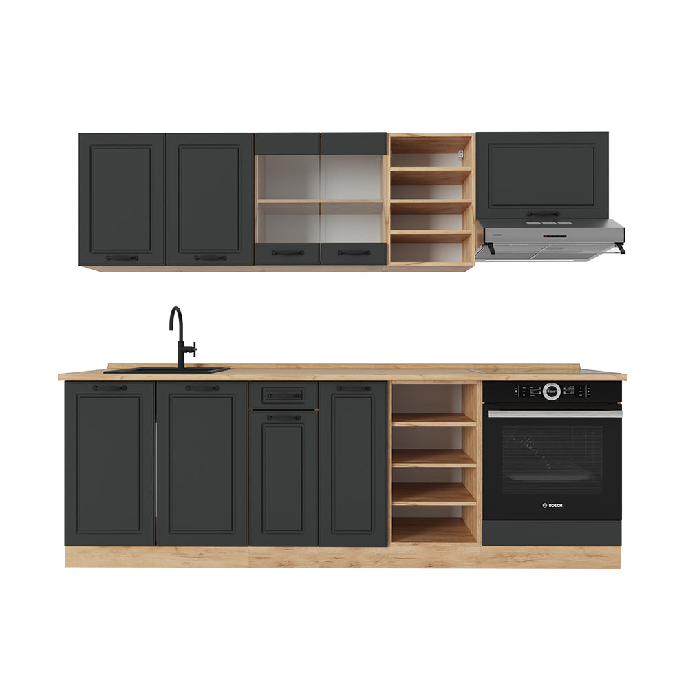 Vicco Cucina componibile Antracite casa di campagna/rovere dorato 240 cm senza piano di lavoro