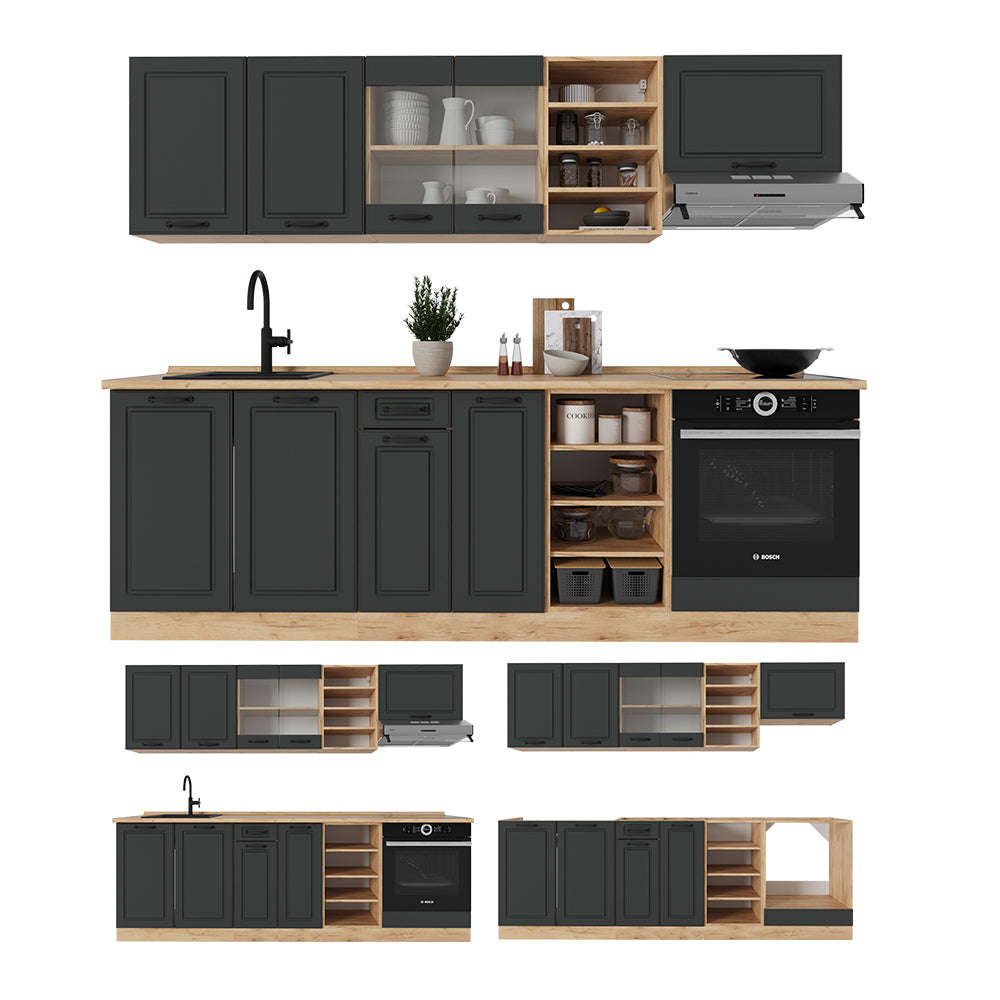 Vicco Cucina componibile Antracite casa di campagna/rovere dorato 240 cm senza piano di lavoro