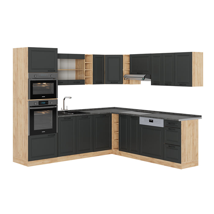 Vicco Cucina angolare completa Antracite casa di campagna/rovere dorato 237 x 247 cm , PL Antracite
