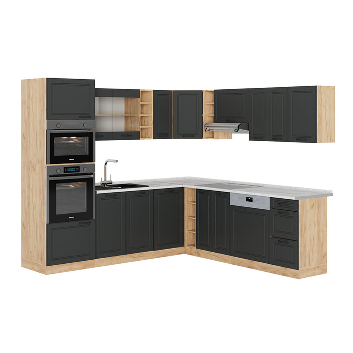 Vicco Cucina angolare completa Antracite casa di campagna/rovere dorato 237 x 247 cm , PL Marmo